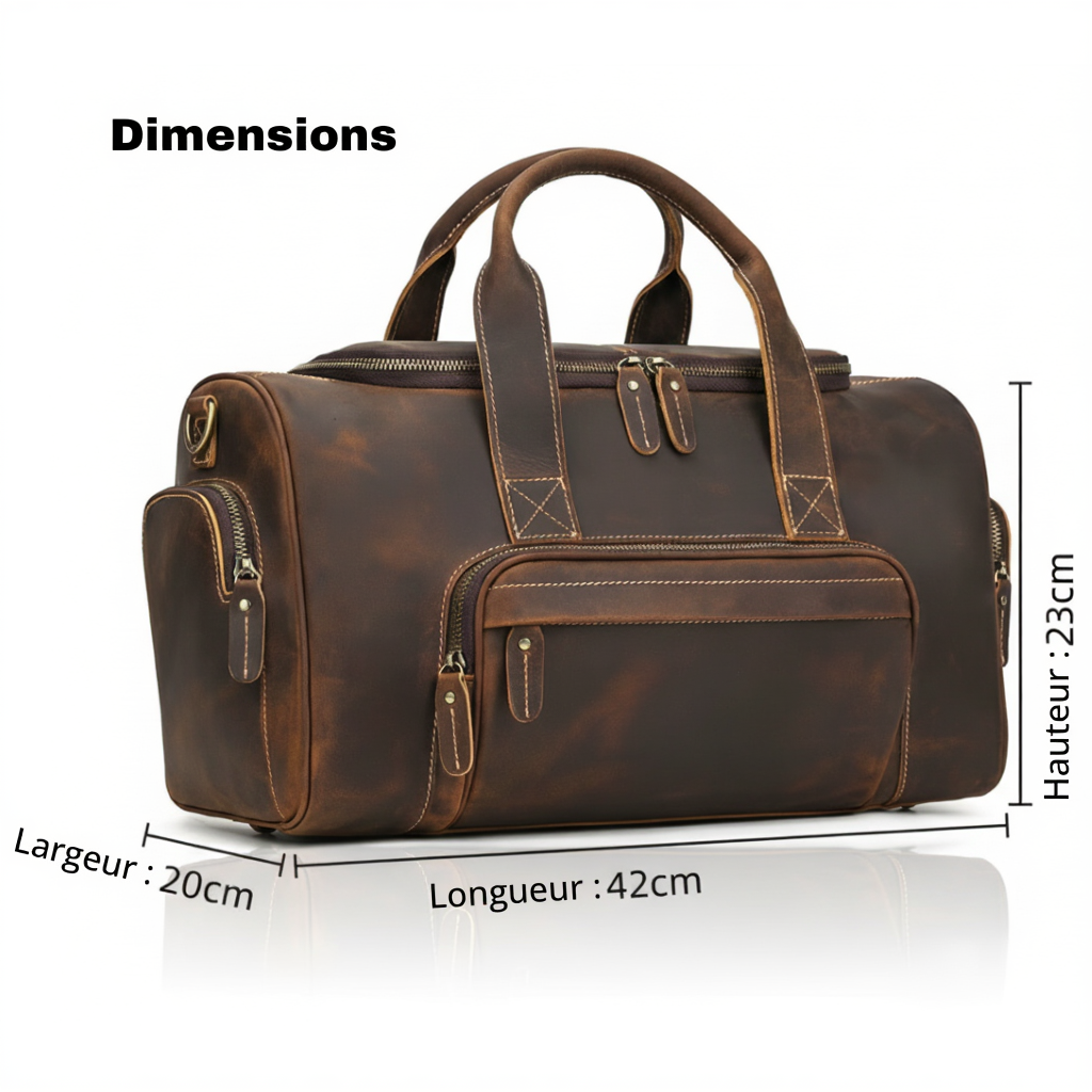sac-de-voyage-cabine-cuir-homme-femme-19l-compact-marron-dimensions