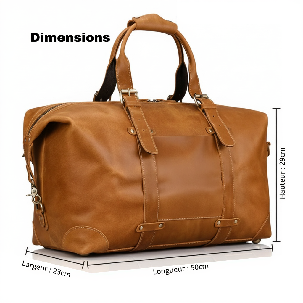 sac-de-voyage-cabine-femme-en-cuir-33l-cylindrique-marron-clair-volume-33L