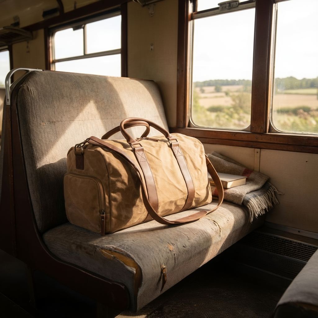 Sac de Voyage Cabine Homme en Toile Cirée et Cuir - 28L