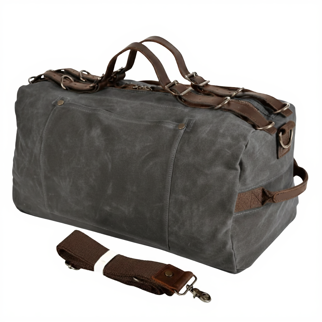 sac-de-voyage-cabine-homme-en-toile-et-cuir-31l-cylindrique-gris-fonce