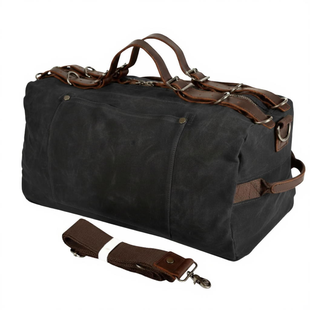 sac-de-voyage-cabine-homme-en-toile-et-cuir-31l-cylindrique-noir