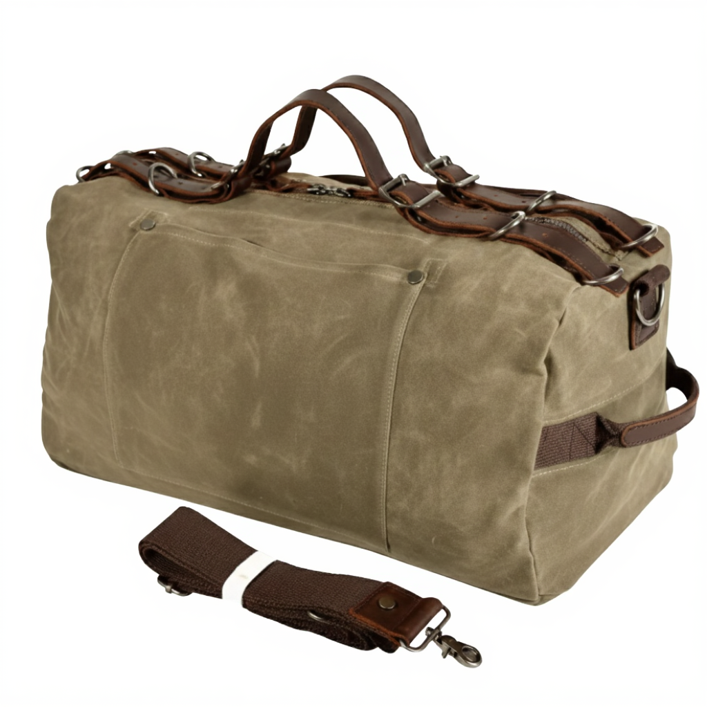 sac-de-voyage-cabine-homme-en-toile-et-cuir-31l-cylindrique-vert-kaki