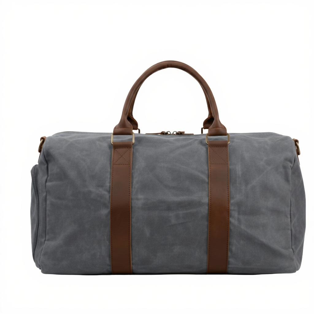 sac-de-voyage-cabine-homme-toile-ciree-et-cuir-28l-gris-clair