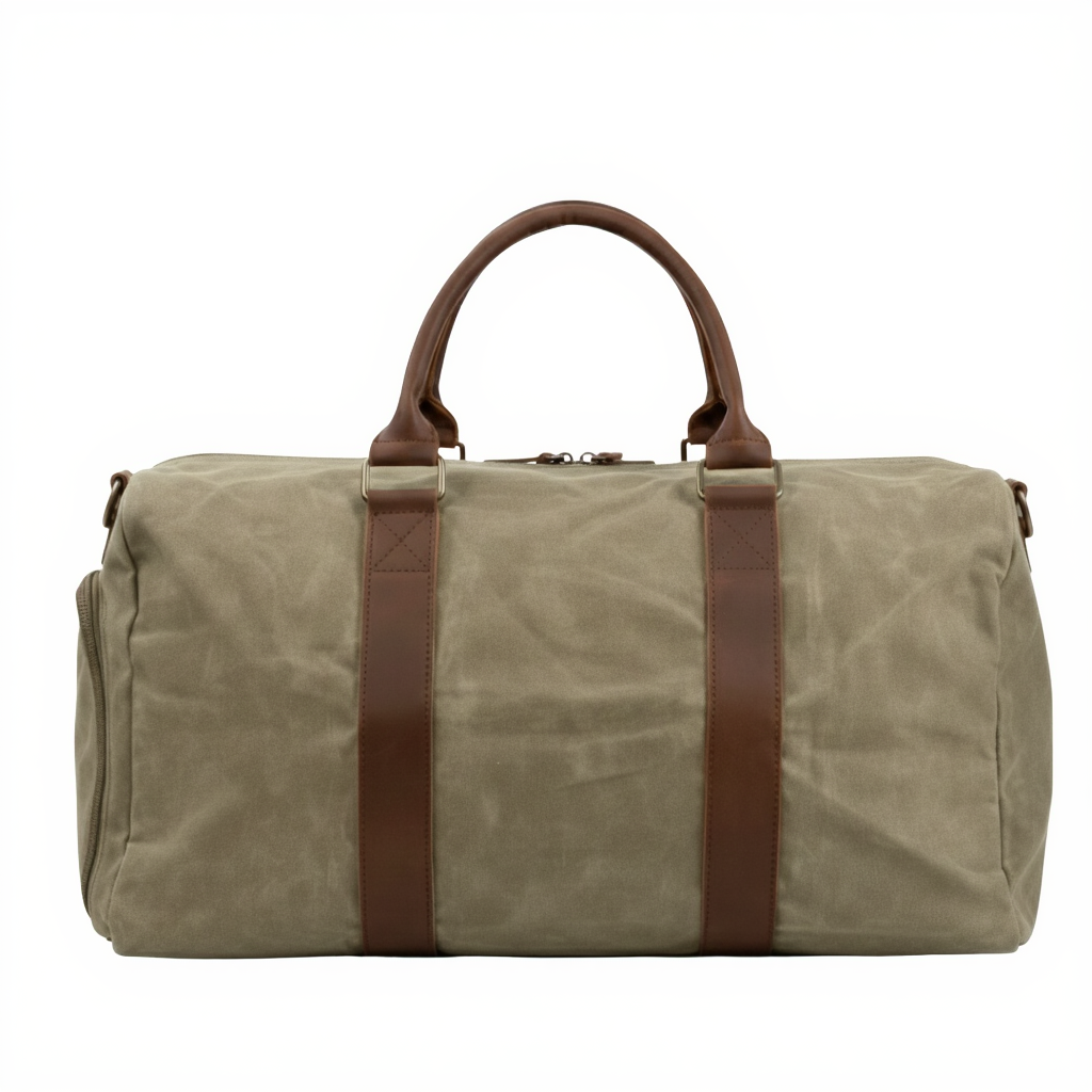sac-de-voyage-cabine-homme-toile-ciree-et-cuir-28l-vert-kaki