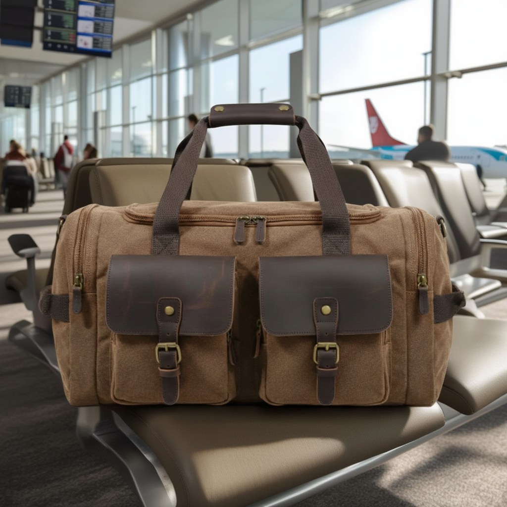 Sac de Voyage Cabine Homme en Toile et Cuir - 36L avec Ordi