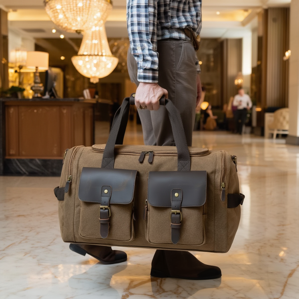 Sac de Voyage Cabine Homme en Toile et Cuir - 36L avec Ordi