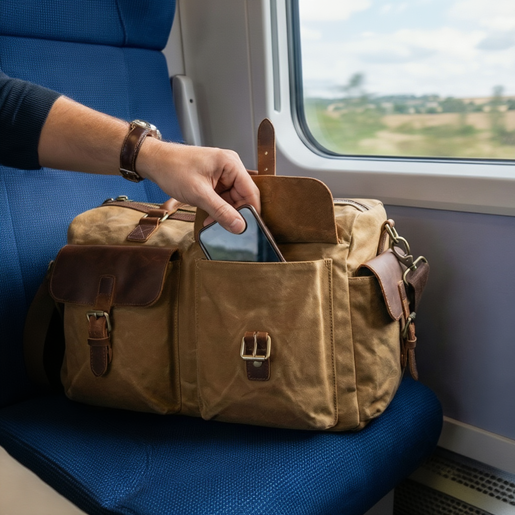Sac de Voyage Homme en Toile et Cuir - Bagage Cabine Chic
