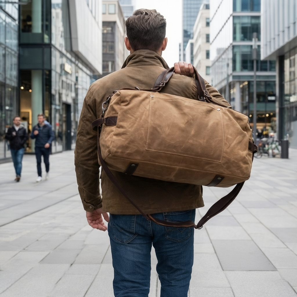 Sac de Voyage Cabine Homme en Toile et Cuir - 31L Cylindrique