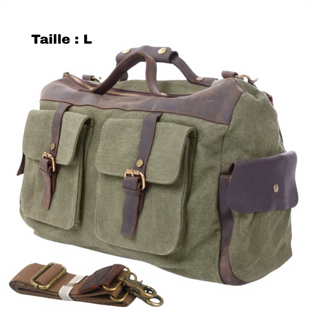 sac-de-voyage-homme-en-toile-et-cuir-bagage-cabine-chic-vert-kaki-taille-l