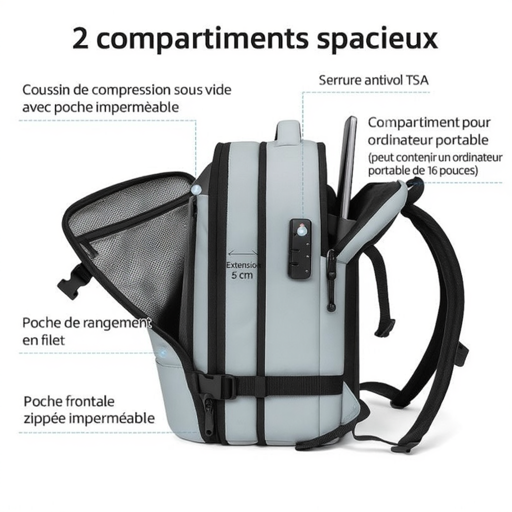 Sac à Dos Voyage Business 17.3" - Imperméable & Port USB