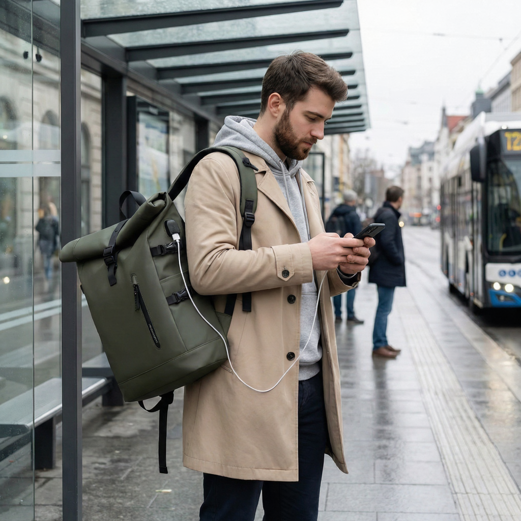 Sac à Dos Voyage Roll Top Extensible - Imperméable & Port USB